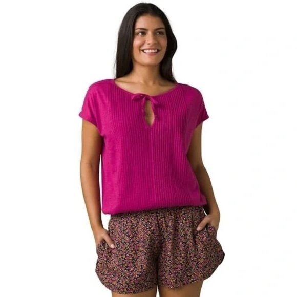 Prana Women's Ocupas Popover Blouse Top Pin-Tuck Keyhole Orchid Bloom - Picture 1 of 9